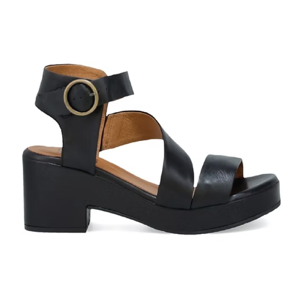 Miz Mooz Gill Leather Cross Strap Heeled Sandals With Buckle Size 42 Black